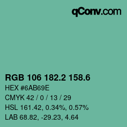 カラーコード: RGB 106 182.2 158.6 | qconv.com
