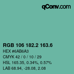 カラーコード: RGB 106 182.2 163.6 | qconv.com