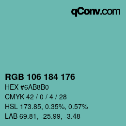 Código de color: RGB 106 184 176 | qconv.com