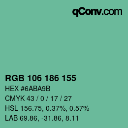 Color code: RGB 106 186 155 | qconv.com