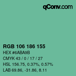 颜色代码: RGB 106 186 155 | qconv.com