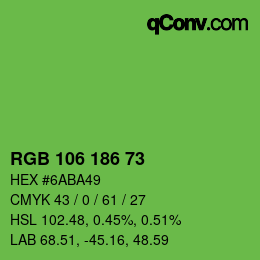 Color code: RGB 106 186 73 | qconv.com
