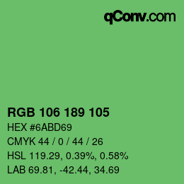 Color code: RGB 106 189 105 | qconv.com