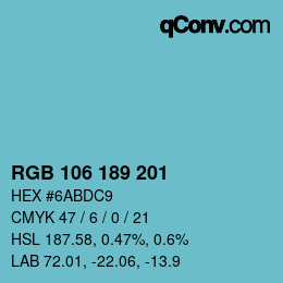 Color code: RGB 106 189 201 | qconv.com