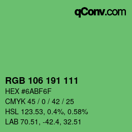 颜色代码: RGB 106 191 111 | qconv.com