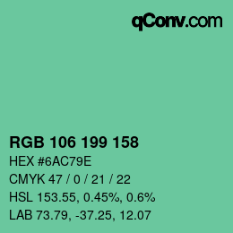 カラーコード: RGB 106 199 158 | qconv.com
