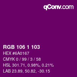 カラーコード: RGB 106 1 103 | qconv.com