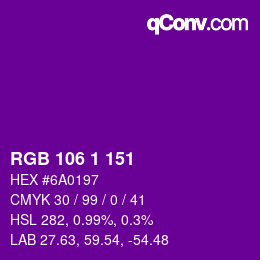 カラーコード: RGB 106 1 151 | qconv.com