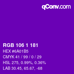 Color code: RGB 106 1 181 | qconv.com