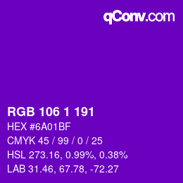 カラーコード: RGB 106 1 191 | qconv.com