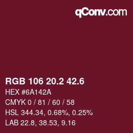 カラーコード: RGB 106 20.2 42.6 | qconv.com