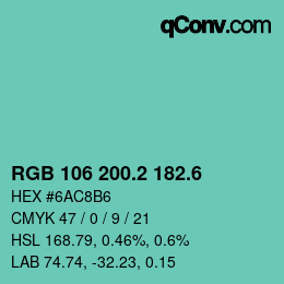 カラーコード: RGB 106 200.2 182.6 | qconv.com