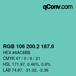 カラーコード: RGB 106 200.2 187.6 | qconv.com