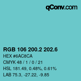 カラーコード: RGB 106 200.2 202.6 | qconv.com