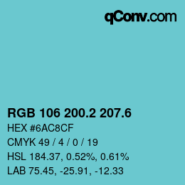 カラーコード: RGB 106 200.2 207.6 | qconv.com