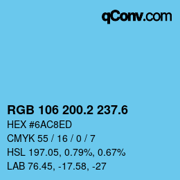 カラーコード: RGB 106 200.2 237.6 | qconv.com