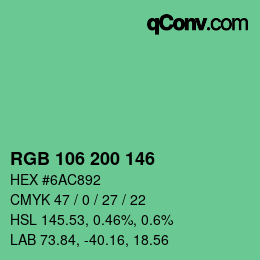 颜色代码: RGB 106 200 146 | qconv.com