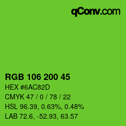 颜色代码: RGB 106 200 45 | qconv.com