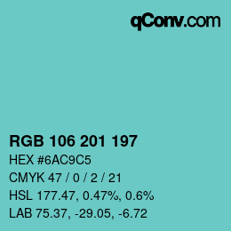 Color code: RGB 106 201 197 | qconv.com