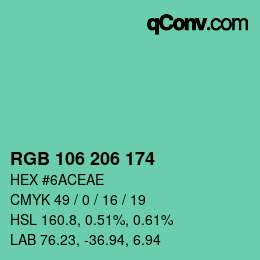 Color code: RGB 106 206 174 | qconv.com