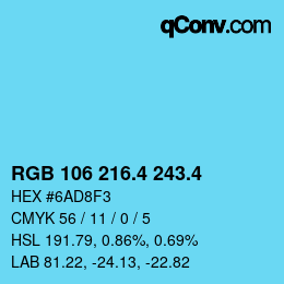 カラーコード: RGB 106 216.4 243.4 | qconv.com