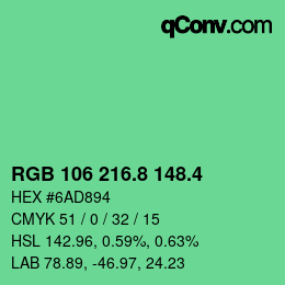 カラーコード: RGB 106 216.8 148.4 | qconv.com