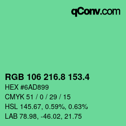 カラーコード: RGB 106 216.8 153.4 | qconv.com