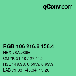 カラーコード: RGB 106 216.8 158.4 | qconv.com