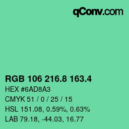 カラーコード: RGB 106 216.8 163.4 | qconv.com