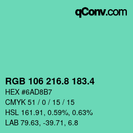 カラーコード: RGB 106 216.8 183.4 | qconv.com