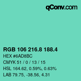 カラーコード: RGB 106 216.8 188.4 | qconv.com
