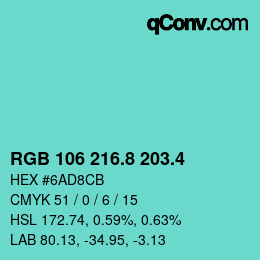カラーコード: RGB 106 216.8 203.4 | qconv.com