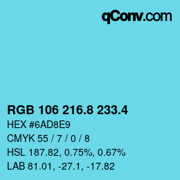 カラーコード: RGB 106 216.8 233.4 | qconv.com