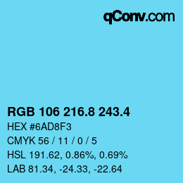 カラーコード: RGB 106 216.8 243.4 | qconv.com