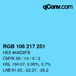 颜色代码: RGB 106 217 251 | qconv.com