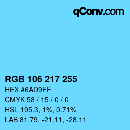 Color code: RGB 106 217 255 | qconv.com