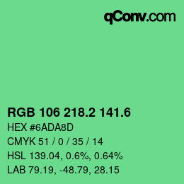 カラーコード: RGB 106 218.2 141.6 | qconv.com