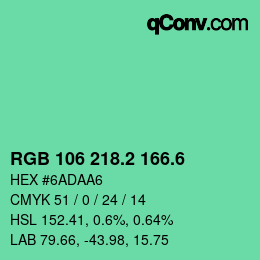 カラーコード: RGB 106 218.2 166.6 | qconv.com