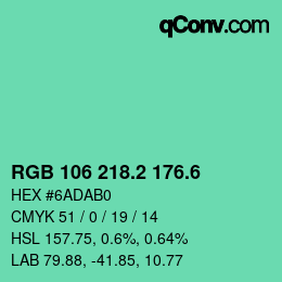 カラーコード: RGB 106 218.2 176.6 | qconv.com