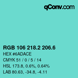 カラーコード: RGB 106 218.2 206.6 | qconv.com