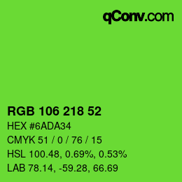カラーコード: RGB 106 218 52 | qconv.com