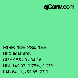 Farbcode: RGB 106 234 155 | qconv.com