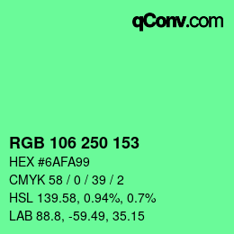 カラーコード: RGB 106 250 153 | qconv.com