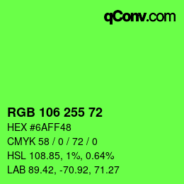 颜色代码: RGB 106 255 72 | qconv.com