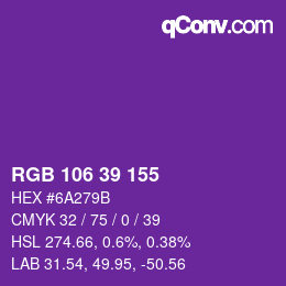 颜色代码: RGB 106 39 155 | qconv.com