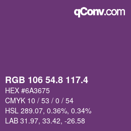 カラーコード: RGB 106 54.8 117.4 | qconv.com