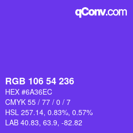Color code: RGB 106 54 236 | qconv.com