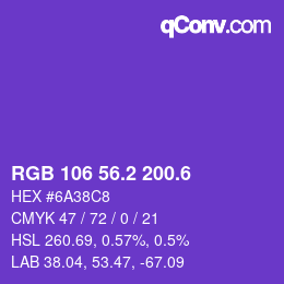 カラーコード: RGB 106 56.2 200.6 | qconv.com