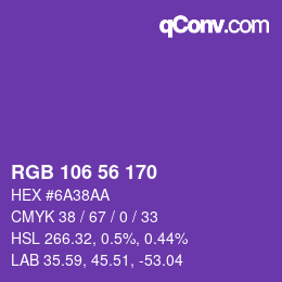 カラーコード: RGB 106 56 170 | qconv.com