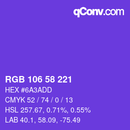 カラーコード: RGB 106 58 221 | qconv.com